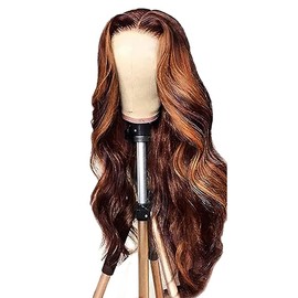 Hxxcoup Women's Real Hair Wig, 5 x 5 Lace Human Hair Wig, P4/30, Highlight Brown Body Wave, Pre-Plucked Hairline with Baby Hair, Unprocessed Hair, Transparent Lace for Women, Minimal Smell, 30 Inches