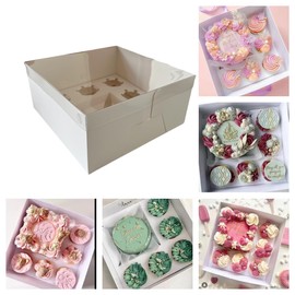 SAHROO SAHROO Bento Cake Box - Easy to Assemble White 4-inch Cake and 5 Cupcakes Box With Insert - 5 Sets Base for Family Birthday Party Mother's Day