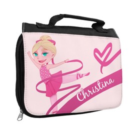 Toiletry Bag with Name and Motif with Dancer for Girls, Toiletry Bag with First Name, Wash Bag for Children, black, Christina