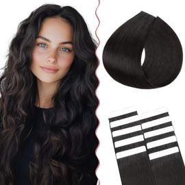 SEGO Tape-In Real Hair Extensions, Skin Weft Hairpiece, Human Hair, 15 g, 10 Pieces, 100% Remy Hair Weft, 35 cm, # 1B