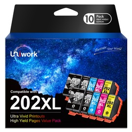 Uniwork 202XL Printer Cartridges Compatible Replacement for Epson 202 XL for Expression Premium XP-6000 XP-6001 XP-6005 XP-6100 XP-6105 (Pack of 10)