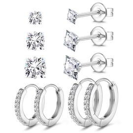 Dochais 5 Pairs of 316L Surgical Steel Earrings, Silver Set, Hoop Earrings, Small, 10 mm 12 mm, Hypoallergenic Stud Earrings, Cubic Zirconia Ball, Sleeping Cartilage, Huggie Hoop Earrings for Men and