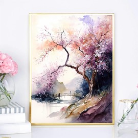 IPISSOI Diamond Painting Kits for Adults, Cherry Blossoms 5D DIY Diamond Art Kits Full Drill Diamond for Gift Wall Decor Gem Arts Beautiful Flowers 12x16 inch
