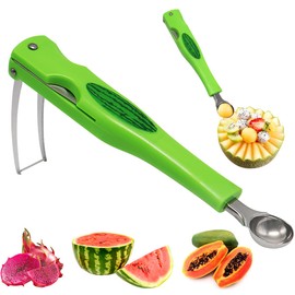 3 in 1 Ball Cutter, RosyFate Watermelon Cutter, Melon Cutter Balls, Stainless Steel Fruit Tool Set, with Fruit Fork, for Cantaloupe, Papaya, Dragon Fruit (B)