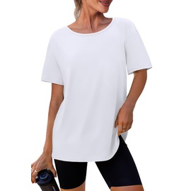 Womens Summer Tops 2025 Plain Hiking Running T Shirts for Women Activewear Dry Fit White XL