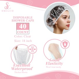 Shower Cap Disposable 18.1 Inch 40PCS, Plastic Shower Cap for Women Waterproof Bath & Bathing Accessories, Home & Travel Essentials