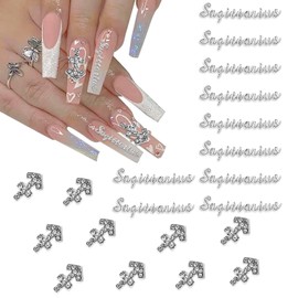 XEAOHESY 20 Pieces Silver Alloy Sagittarius Zodiac Nail Charms 10pcs Sagittarius Symbols Sign Charms for Nails 10pcs Sagittarius Words Nail Charms for Women Nail Art Decoration