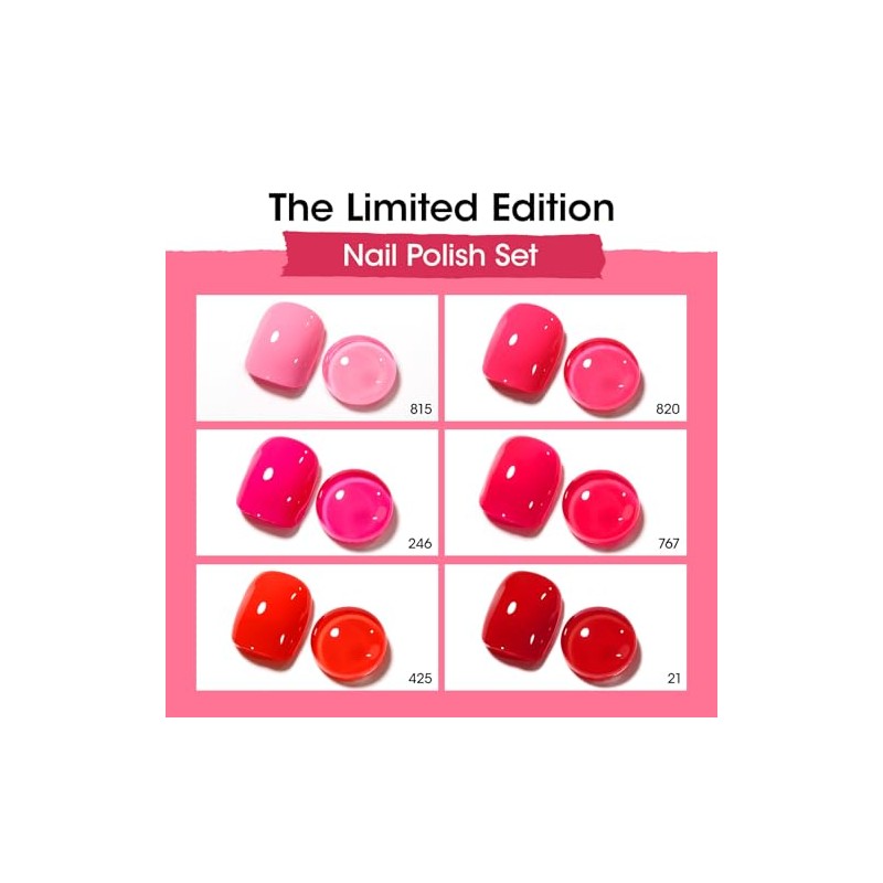 Gellen Juego de esmaltes de uñas rojos, esmaltes de uñas