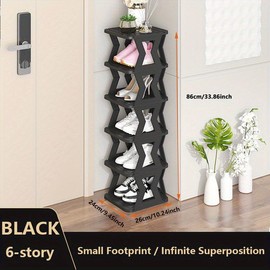 1pc Slimline Plastic Shoe Rack - Space-saving, Multi-layer Storage for Bedroom, Hallway & More - Durable, Easy Assembly, Versatile Organization Solution - Size: 6 Layers