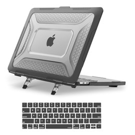 MOSISO Compatible with MacBook Pro 13 inch Case M2 2024-2016 A2338 M1 A2251 A2289 A2159 A1989 A1708 A1706,Honeycomb Heavy Duty TPU Bumper Plastic Hard Case with Fold Kickstand&Keyboard Cover, Black