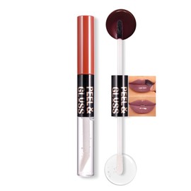 BEUKING 2 in 1 Peel Off Lipstick & Moisturizing Lip Oil, Matte + Mirror Lip Tint Waterproof Highly Pigmented Smooth Lip Gloss Long Lasting Lip Stain for Daily Makeup (#08 Bella Stain, 0.7 OZ)