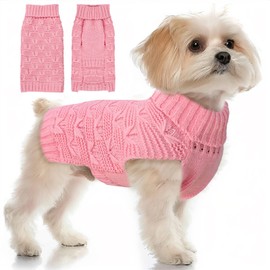 BAEJMJK Small Dog Sweater Turtleneck Dog Sweater Vest Warm Dog Knitted Sweaters Dog Clothes for Small Medium Dogs Fall Winter Puppy Knitwear Pullover for Girl Boy Dogs Cats(Pink,XX-Large)