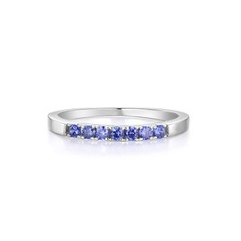 Ladies Solid 925 Silver Sterling 7 Stone Tanzanite Eternity Engagement Ring (J)