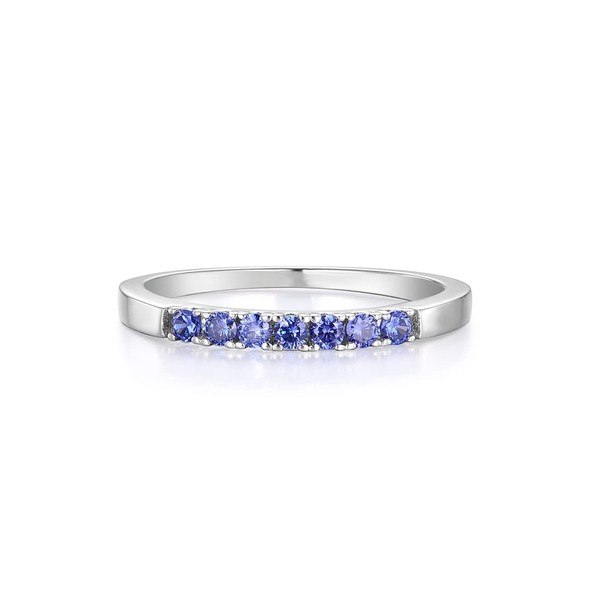 Ladies Solid 925 Silver Sterling 7 Stone Tanzanite Eternity Engagement