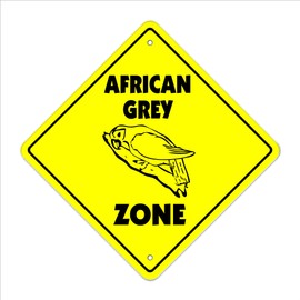 African Grey Crossing Sign Zone Xing | Indoor/Outdoor | 14" Tall Bird Parrot cage Talking Mirror