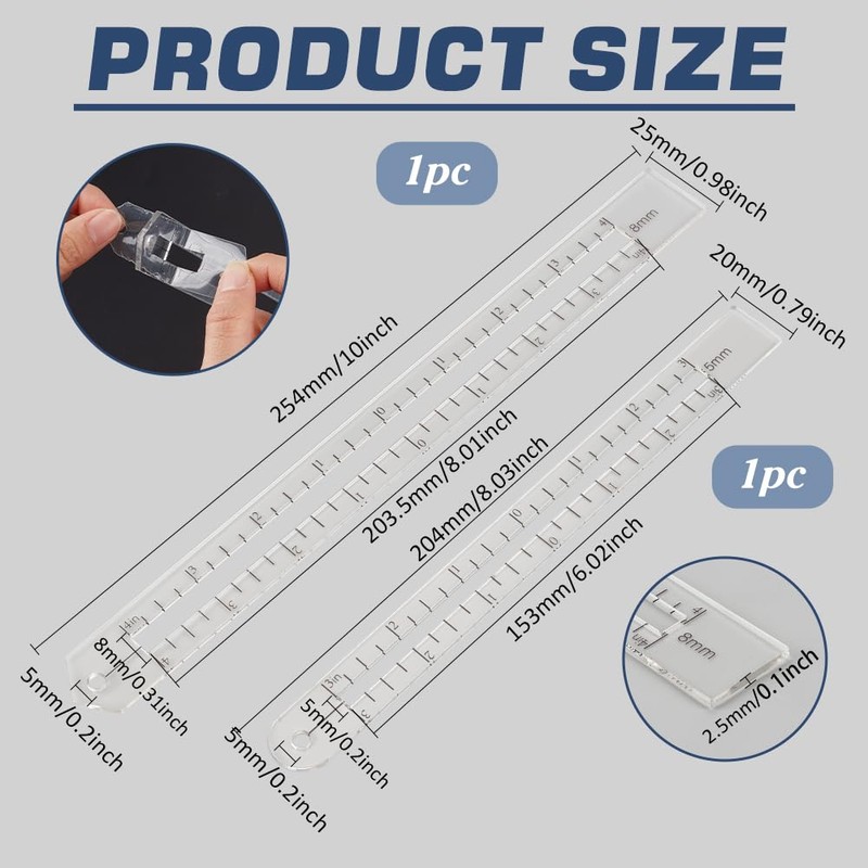 BENECREAT 2Sizes Acrylic Zipper Overlay Template, 5mm & 8mm Solt