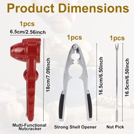 3uds Juego de Abridor Nueces, Incluye Cascanueces Manual y Quebrador Resistente y Palillos de Nuez para Nueces Langosta Cangrejo