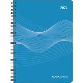 Weekly Planner PP Cover Blue 2024 - Office Calendar A5 - Cheftimer - Blue - Ring Binding - 1 Week 2 Pages - 128 Pages - Alpha Edition