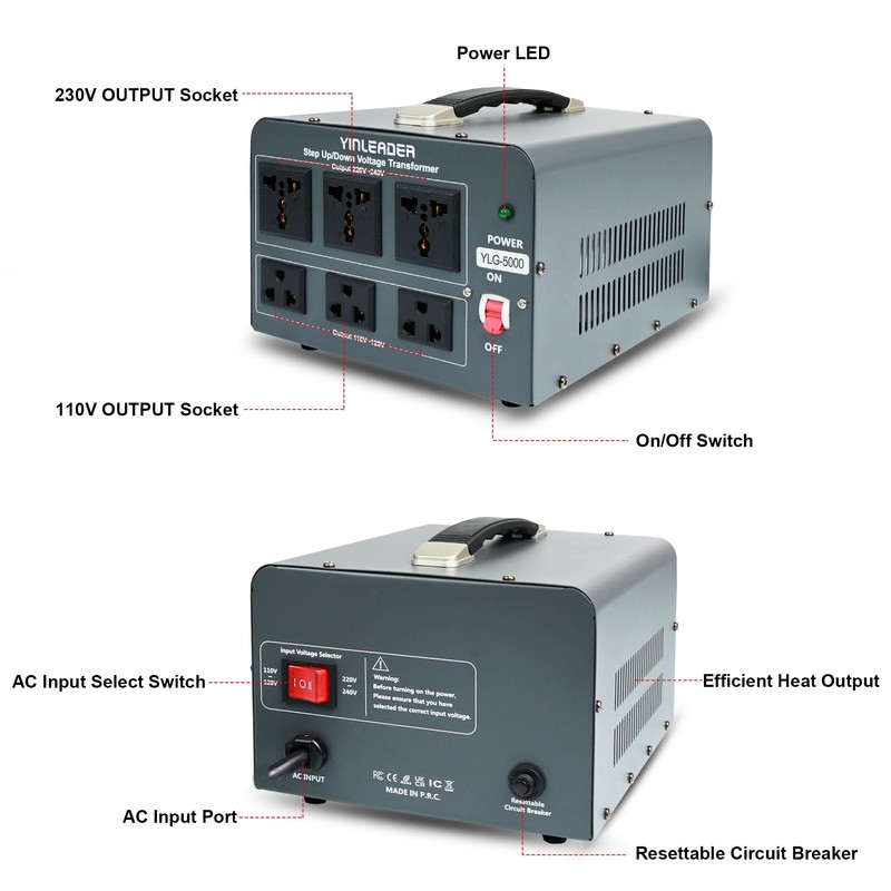 Yinleader 5000 Step Up/Down Transformer Converter 110/120 Volt - 220/240