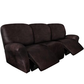 ANARACHON Leather Look Recliner Couch Cover 8-Piece Recliner Sofa Slipcovers 3 Seater for Reclining Couches Furniture Protector Washable (Recliner Sofa, Chocolate)