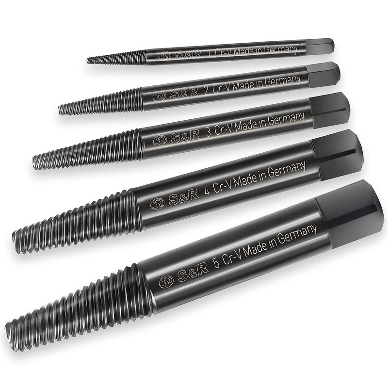 S&R Screw extractor set, 5 pieces, made in Germany, left-hand