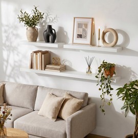 White Floating Shelves, 24 Inch Wood Shelves for Wall Set of 2
