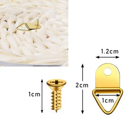 kuou 100 Pcs D Rings Picture Hanging, Small Photo Frame Hooks Hangers, Canvas Hook Wall Bracket Hanger with Screws(Stainless Steel/Golden)