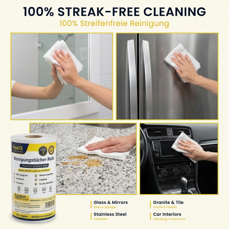 FeelX Pro Series Cleaning Cloths Roll Premium White - Reusable