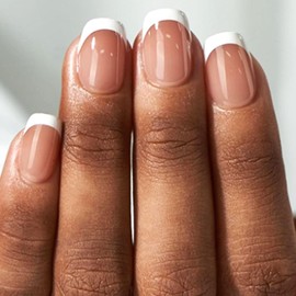 White French Tip Press on Nails Short Square False Nails Nude Full Cover Glue on Nails Press ons Glossy Acrylic Fake Nails Fashion Artificial Stick on Nails for Women and Girls 24Pcs