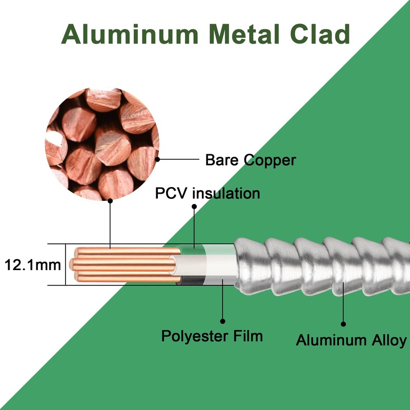 10ft 12/2 Metal Clad (MC) Cable with Ground, 12 Gauge