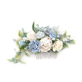 PoshMyra Blue Floral Comb with Baby's Breath Prom Flower Bridesmaids Clips Garden Wedding Hair piece Photo Prop Prom Headpiece Picnic Hair Accessories