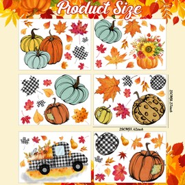 Chivertion 6 Sheets 42 Pcs Fall Pumpkin Wall Sticker Thanksgiving Autumn Harvest Wall Decals Colorful Pumpkin Sunflower Truck Leaves Window Clings for Home Living Room Bedroom Kitchen Decorations