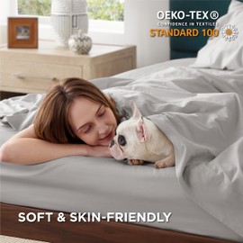 Bedsure 100% Cotton Percale Sheets Twin Size, Twin Sheets Set with Deep Pocket Up to 16 Inches, Breathable & Crirsp Soft, Bedsheet & Pillowcase Sets, 3 Pieces, Grey