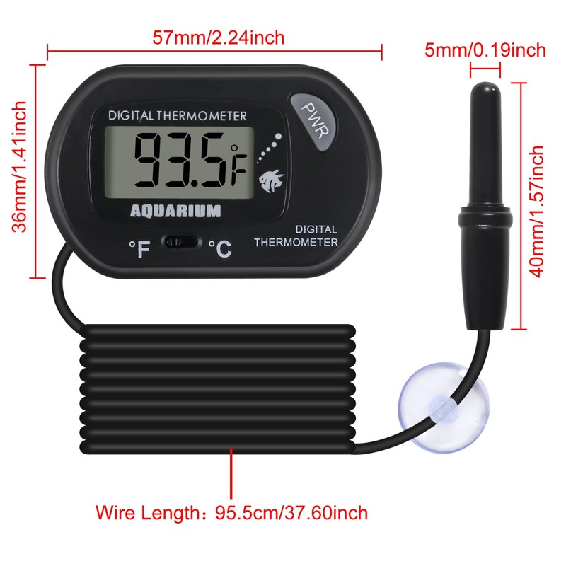 2Pack Digital Aquarium Thermometer with Large LCD Display, Reptile Thermometer