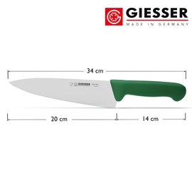 GIESSER seit 1776 - Made in Germany - Kochmesser grün, Basic Green, Klinge 20 cm, rutschfest, scharfes Küchenmesser spülmaschinenfest, rostfrei