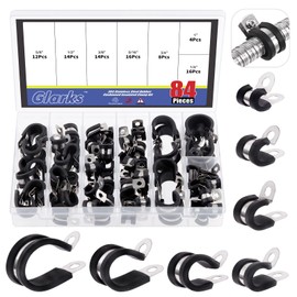 Glarks 84Pcs Stainless Steel Cable Clamps Assortment Kit - 7 Sizes Rubber Cushioned Insulated Pipe Clamps Set for 1/4'' to 1'' Hoses - 304 Metal Loop Clamps