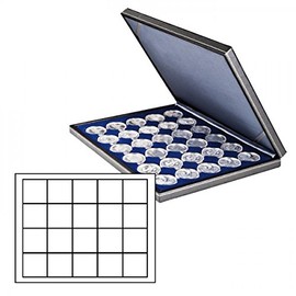 Lindner 2364 Nera Coin Display Box for 20 Coins up to 47 mm Diameter with Dark Blue Inlay