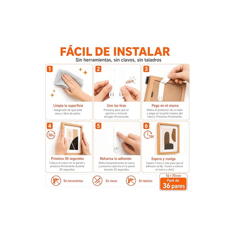 36 Pares 3M Adhesivos para pared, Picture Hanging Tiras, Colgar