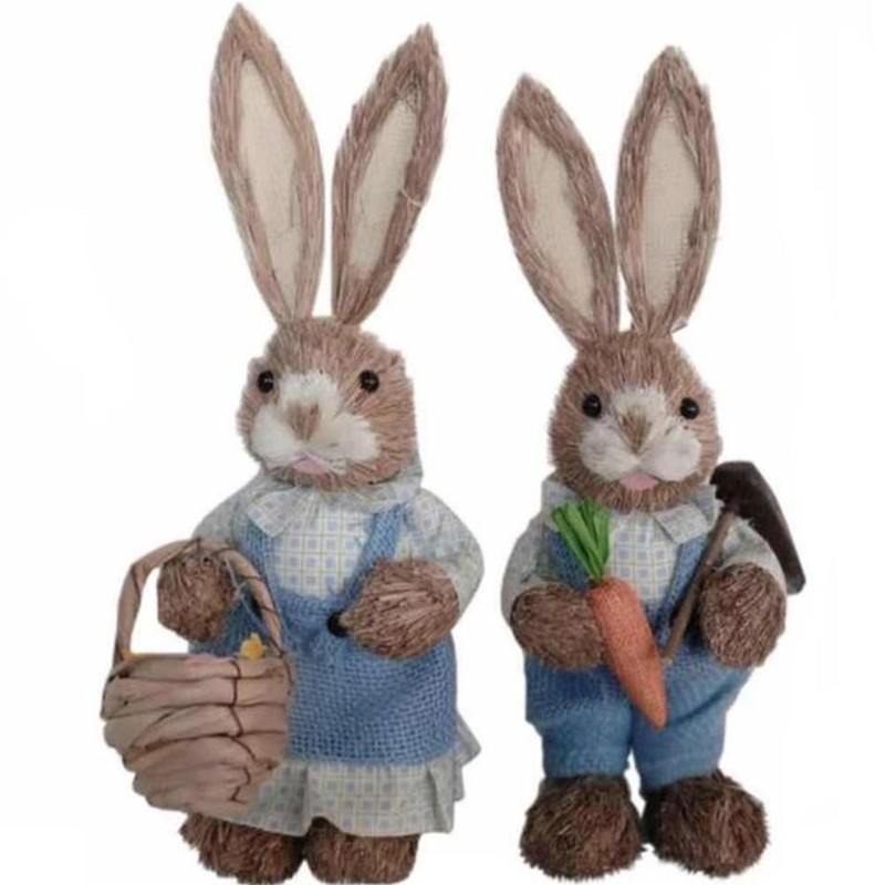Simulation Straw Rabbit Bunny Easter Decorations Cute Holiday Decor Supplies
