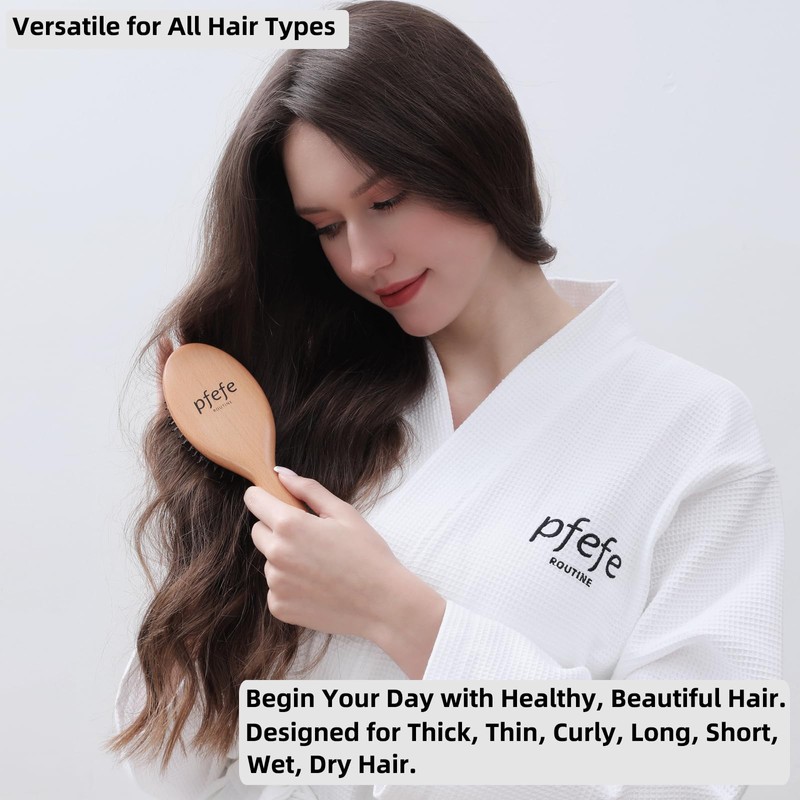 Boar Bristle Hair Brush - Natural Beechwood Detangling Brush |