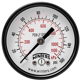 Winters 2 inch Dial Size, Economy Utility Dry Pressure Gauge, Potable Brass Internals, Steel Case, Dual Scale 0-160 psi/kPa, 3-2-3% Accuracy, 1/8 inch NPT Back Mount, Drinking Water Pressure Gauge