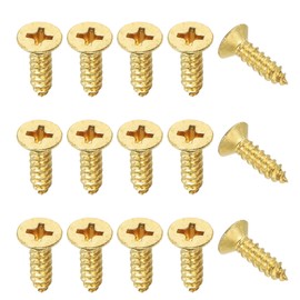 YELARXI Brass Wood Screws Self Tapping Screws, M4 x 16 mm Flat Cross Head Fit for Door Hinges Electronics Furniture (50 Pack, Gold Tone)