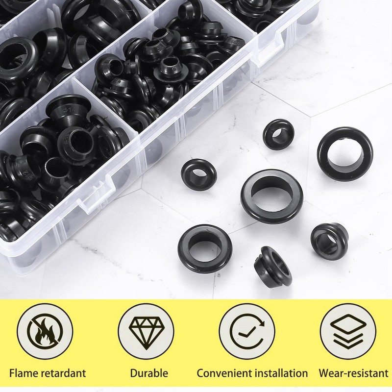 Pack of 200 Rubber Grommets Cable Grommets Rubber Plugs Cable
