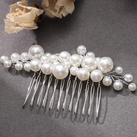 Silver Crystal Pearl Hair Combs Bride Wedding Hair Pieces Headpieces Bridal Rhinestone Hair Side Combs Clip Accessories for Women and Girls