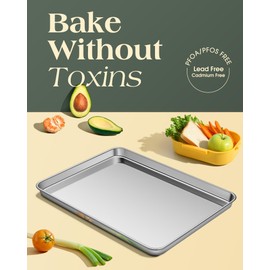 Baking Sheet Set of 2, Commercial Grade Stainless Steel Cookie Sheets for Baking, 18 x 13 Inch Thicker Large Baking Pans Oven Tray, Warp Resistant Nonstick Half Sheet Pan, Nontoxic & Heavy Duty