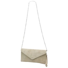SH Leder Palma G299 Genuine Leather Clutch Shoulder Bag Small Bag Evening Bag in Suede or Metallic 31.5 x 16.5 cm, Beige W.