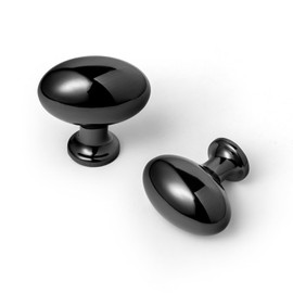 Goo-Ki 1.2 Inch(36MM) Oval Bright Black Drawer Knobs, Modern Zinc Alloy for Cabinet Knobs for Dresser,6 Packed