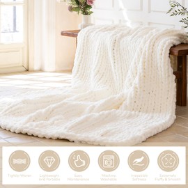 Larexius Chunky Knit Blanket - Luxury Soft Cozy 60 * 80 Throw Blanket,100% Woven Blanket Rope Knot Throw Blanket for Couch, Sofa, Home Decor, Gift - Machine Washable（Milk White）