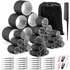 62 pzs Juego de Hair Rollers Autosujetantes con Clip,5 Tamaños de Rizadores de Cabello,20mm/25mm/36mm/44mm/54mm,Rulos Profesionales para Pelo Largo Corto y Flequillo,Incluye Peines y Bolsa de Regalo