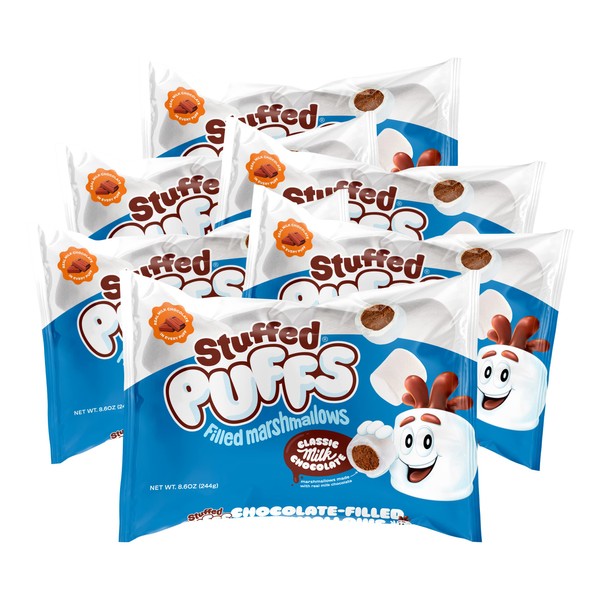Stuffed Puffs - Classic Milk Chocolate 6 Pack, Chocolate Filled Marshmallows Made with Real Chocolate, Perfect for S'mores, 6 bags (8.6 oz each)